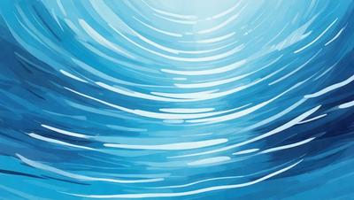 The primary subject of the image is a blue ocean with waves. The setting is the open ocean, and the visual style is a painting or drawing. The dominant colors are blue and white, creating a serene and calming atmosphere.