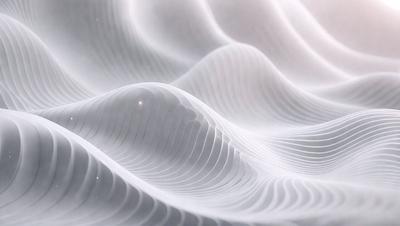 The primary subject of the image is a white, wavy, and curved pattern, which appears to be a digital art or illustration. The setting is a white background, and the visual style is a combination of photo and digital art. The colors and mood of the image are predominantly white, creating a clean and minimalist atmosphere.