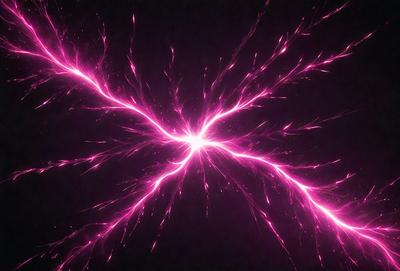 The primary subject of the image is a bright pink light, which appears to be a neon light or a lightning bolt. The light is illuminating the dark background, creating a striking contrast. The visual style of the image is a close-up of the light, emphasizing its vibrant color and intensity. The colors and mood of the image are predominantly pink, creating a warm and energetic atmosphere.