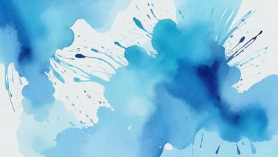 The primary subject of the image is a blue and white painting, which features a blue background and white splashes. The setting is an artistic environment, and the visual style is a painting or drawing. The dominant colors are blue and white, creating a calm and serene atmosphere.