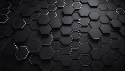 The primary subject of the image is a black and white patterned surface, which appears to be a wall or a piece of artwork. The setting is a dark room, and the visual style is a close-up of the patterned surface. The colors and mood of the image are predominantly dark and moody, with the black and white pattern creating a sense of depth and intrigue.