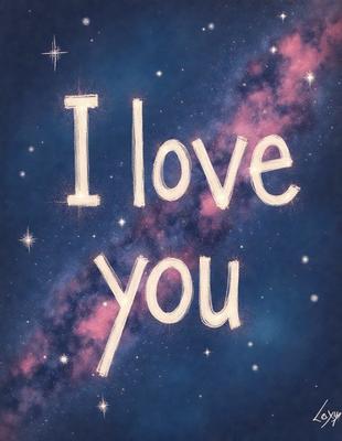 The primary subject of the image is the phrase "I love you" written in a cursive style. The setting is a space background, with a purple and blue color scheme. The visual style is a hand-drawn illustration, giving the image a personal and artistic touch. The overall atmosphere is warm and affectionate, as the phrase expresses love and affection towards someone.