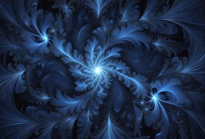 The primary subject of the image is a blue and white spiral pattern, which appears to be a digital art or illustration. The setting is a dark blue background, creating a contrasting and visually striking scene. The visual style is a combination of digital art and illustration, with the spiral pattern being the main focus of the image. The colors and mood of the image are predominantly dark blue and white, giving it a calm and serene atmosphere.