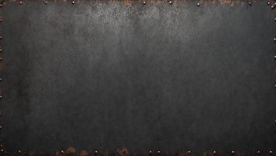 The primary subject of the image is a large, rusted metal surface. The setting is a dark, industrial environment, with a backdrop of a dark, rusted metal wall. The visual style is a combination of a photo and digital art, creating a unique and intriguing atmosphere. The colors are predominantly dark and muted, with the rusted metal surfaces adding a sense of age and wear.