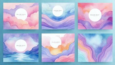 The image features a collection of six different colored posters, each showcasing a unique design. The posters are displayed in a row, with each one having a distinct color and design. The colors and designs create a visually appealing and diverse collection.