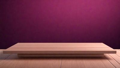 The primary subject of the image is a wooden table with a purple wall in the background. The table appears to be a part of a wooden floor, and the overall atmosphere is calm and serene. The visual style of the image is a photo, capturing the wooden table and the purple wall in a realistic manner.