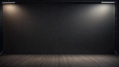 The primary subject of the image is a black wall with a light shining on it. The setting is a dark room, and the visual style is a photo. The dominant colors are black and white, creating a moody atmosphere.