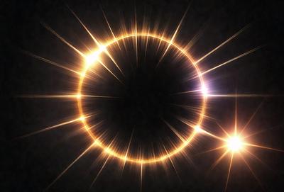 The primary subject of the image is a bright, shining circle, which appears to be a light source or a sun-like object. The circle is surrounded by a dark background, creating a contrast between the bright circle and the surrounding darkness. The visual style of the image is a combination of a photo and a digital art, as it captures the brightness of the circle while also having a digital art-like quality to it. The colors and mood of the image are predominantly bright and vibrant, with the circle being the main focus and source of light in the scene.