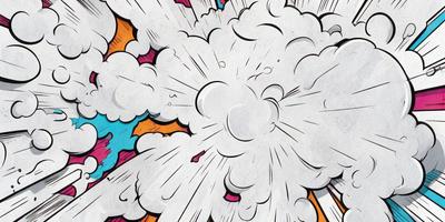 The primary subject of the image is a large, colorful explosion. The setting is a white background, which contrasts with the vibrant colors of the explosion. The visual style is a combination of digital art and illustration, creating a dynamic and eye-catching scene. The colors and mood of the image are energetic and lively, with the explosion's vivid colors and the white background creating a sense of movement and excitement.