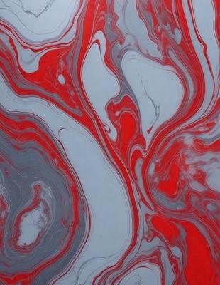 The primary subject of the image is a red and grey swirling pattern, which appears to be a painting or a digital artwork. The setting is a blue surface, possibly a wall or a background. The visual style suggests that the image is a creative and artistic representation of a swirling pattern. The dominant colors are red and grey, creating a bold and striking visual effect. The overall atmosphere of the image is dynamic and engaging, inviting the viewer to explore the intricate details of the swirling pattern.