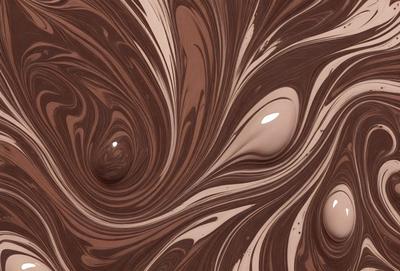 The primary subject of the image is a close-up of a chocolate swirl, which appears to be a pattern or texture. The setting is a brown surface, possibly a chocolate-covered item or a chocolate-themed background. The visual style is a close-up of the chocolate swirl, emphasizing its texture and details. The colors and mood of the image are predominantly brown, with a rich and indulgent atmosphere.