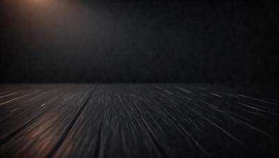 The primary subject of the image is a black and white photo of a wooden floor. The setting is a dark room, and the visual style is a black and white photograph. The colors and mood of the image are predominantly dark and moody, with the wooden floor being the main focus.