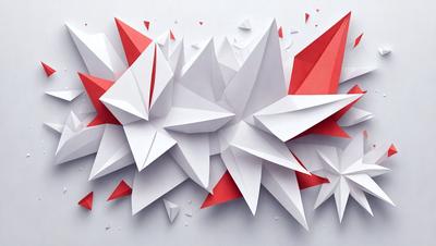 The primary subject of the image is a three-dimensional paper sculpture, which is a creative and artistic representation of a mountain. The sculpture is made of paper and is displayed on a white surface, which provides a clean and contrasting backdrop. The visual style of the image is a combination of digital art and illustration, as the paper sculpture is skillfully crafted and presented in a visually appealing manner. The colors and mood of the image are predominantly red and white, which evoke a sense of energy and dynamism.