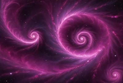 The primary subject of the image is a purple spiral pattern, which is the main object, scene, or focus of the image. The setting or background of the image is a dark, starry sky, which adds to the overall atmosphere. The visual style of the image is a combination of digital art and illustration, creating a unique and eye-catching design. The dominant colors in the image are purple and pink, giving the spiral pattern a vibrant and lively appearance.