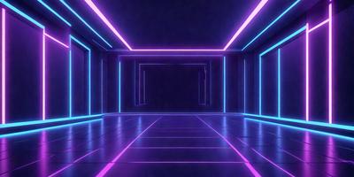 The primary subject of the image is a purple hallway with a black background. The visual style appears to be a digital art or illustration, as the hallway is filled with neon colors and purple lighting. The colors and mood of the image create a futuristic and surreal atmosphere.