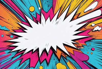 The primary subject of the image is a large, colorful explosion, which is the main focus of the image. The setting is a white background, which provides a clean and uncluttered environment for the explosion. The visual style is a combination of digital art and illustration, creating a dynamic and vibrant scene. The colors and mood of the image are predominantly bright and energetic, with the explosion being the center of attention and creating a sense of excitement and movement.