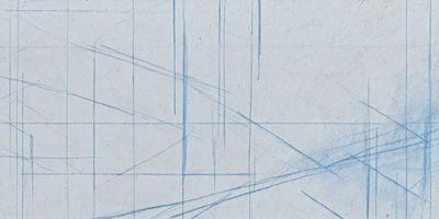 The primary subject of the image is a blue and white drawing of a line on a white surface. The setting is a white wall, and the visual style appears to be a combination of digital art and illustration. The drawing has a blue and white color scheme, creating a calm and soothing atmosphere.