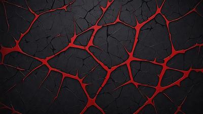 The primary subject of the image is a close-up of a black surface with red streaks, possibly a piece of art or a textured wall. The setting appears to be a dark room, and the visual style is a combination of a photo and a digital art or illustration. The dominant colors are red and black, creating a bold and striking atmosphere.