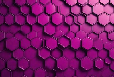 The primary subject of the image is a purple wall with a pattern of hexagonal shapes. The setting is a room with a purple wall, and the visual style appears to be a digital art or illustration. The dominant colors in the image are purple and pink, creating a warm and inviting atmosphere.