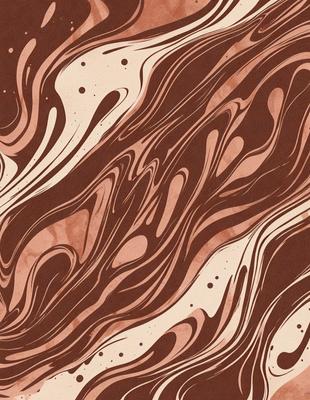 The primary subject of the image is a brown and white swirling pattern, which appears to be a painting or drawing. The setting is a brown background, and the visual style is a combination of digital art and illustration. The colors and mood of the image are predominantly brown and white, creating a sense of depth and complexity in the swirling pattern.