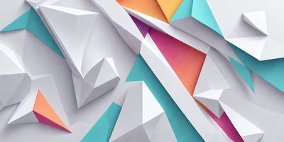 The primary subject of the image is a colorful, geometric design made up of triangles and other shapes. The design is displayed on a white background, giving it a clean and modern appearance. The visual style of the image is a combination of digital art and illustration, creating a vibrant and eye-catching pattern. The dominant colors in the design are blue, pink, and yellow, which contribute to a lively and cheerful mood.