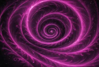 The primary subject of the image is a purple spiral, which appears to be a swirling pattern or a design. The setting is a dark background, which contrasts with the purple spiral. The visual style of the image is a combination of digital art and illustration, creating a unique and eye-catching design. The dominant colors in the image are purple and pink, giving the spiral a vibrant and lively appearance.
