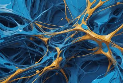 The primary subject of the image is a blue and yellow artistic pattern, which appears to be a digital art or illustration. The setting is a blue background, and the visual style is a combination of digital art and illustration. The colors and mood of the image are vibrant and lively, with the blue and yellow colors creating a sense of energy and movement.