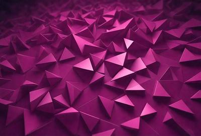 The primary subject of the image is a large, purple, three-dimensional structure made of paper. The structure is composed of numerous triangular shapes, creating a visually striking and unique design. The setting is a purple background, which complements the vibrant colors of the paper structure. The visual style of the image is a combination of digital art and illustration, showcasing the intricate details and textures of the paper artwork. The colors and mood of the image are predominantly purple, creating a sense of depth and sophistication.
