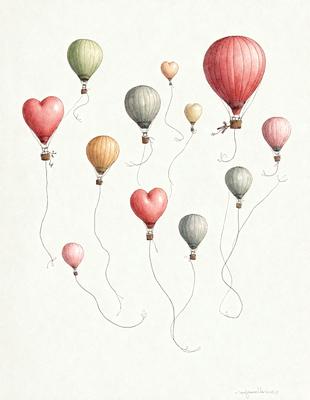 The primary subject of the image is a collection of heart-shaped balloons. These balloons are floating in the air, creating a playful and joyful atmosphere. The setting is a white background, which provides a clean and uncluttered environment for the balloons to stand out. The visual style of the image is a combination of digital art and illustration, giving the balloons a unique and creative appearance. The colors used in the image are predominantly pink and red, which are associated with love and affection. Overall, the image conveys a sense of happiness and warmth.