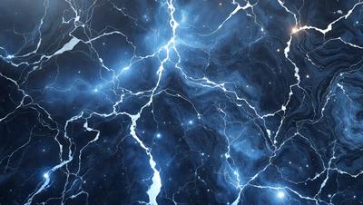 The primary subject of the image is a blue and white marbled wall with a pattern of light and dark blue. The setting is a dark room, and the visual style appears to be a combination of a photo and digital art. The colors and mood of the image are predominantly dark and moody, with the blue and white marbled wall serving as the focal point.