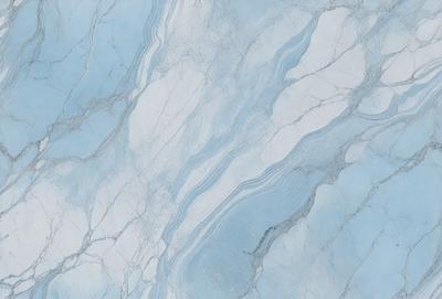 The primary subject of the image is a marble tile with a blue and white color scheme. The setting is a bathroom, as indicated by the presence of the marble tile. The visual style is a close-up of the tile, showcasing its intricate design and texture. The colors and mood of the image are predominantly blue and white, creating a clean and elegant atmosphere.