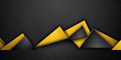The primary subject of the image is a yellow triangle, which is the main object, scene, or focus of the image. The setting or background is a black surface, which creates a contrasting effect with the yellow triangle. The visual style of the image is digital art, as it is a computer-generated design. The dominant colors in the image are yellow and black, giving it a bold and striking appearance.