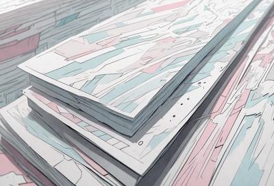 The primary subject of the image is a stack of books. The setting is a table, and the visual style is a combination of digital art and illustration. The colors and mood of the image are predominantly blue and pink, creating a calm and inviting atmosphere.