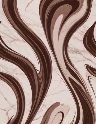 The primary subject of the image is a marble wall with a pattern of swirls and curves. The setting is a room with a marble floor, and the visual style is a combination of a photo and digital art. The colors and mood of the image are predominantly brown and white, creating a sense of elegance and sophistication.