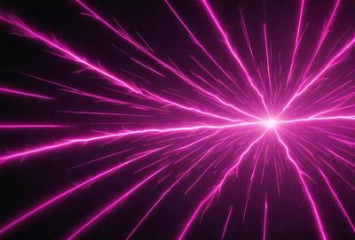 The primary subject of the image is a bright pink light, which appears to be a neon light or a lightning bolt. The light is the main focus of the image, and it is set against a dark background. The visual style of the image is a close-up of the light, which creates a striking contrast between the bright pink light and the surrounding darkness. The colors and mood of the image are predominantly pink, creating a vibrant and energetic atmosphere.