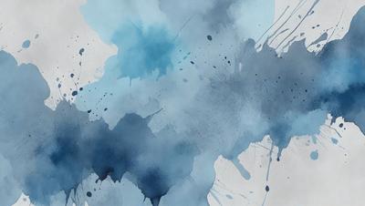 The primary subject of the image is a blue and white painting, which features a blue background and white splashes. The setting is an artistic environment, and the visual style is a painting or drawing. The dominant colors are blue and white, creating a calm and serene atmosphere.