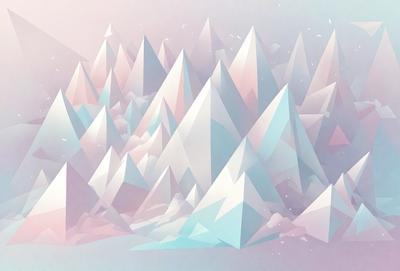 The primary subject of the image is a mountain range, which is depicted in a digital art style. The setting is a pink and blue sky, creating a vibrant and colorful backdrop. The visual style is a combination of digital art and illustration, giving the image a unique and artistic appearance. The dominant colors in the image are pink and blue, creating a warm and inviting atmosphere.