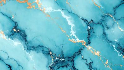 The primary subject of the image is a blue and gold marble wall. The setting is a room with a blue and gold marble wall, which serves as the background. The visual style is a painting, as the colors and mood are vibrant and rich, with a sense of luxury and elegance.