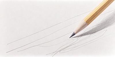 The primary subject of the image is a yellow pencil, which is placed on a piece of paper. The setting is a white surface, and the visual style appears to be a drawing or illustration. The colors in the image are predominantly white and yellow, creating a clean and simple atmosphere.