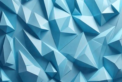 The primary subject of the image is a blue wall with a geometric pattern. The setting is a room with a blue wall, and the visual style is a digital art or illustration. The dominant colors are blue and white, creating a calm and soothing atmosphere.