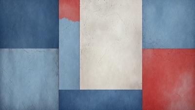 The primary subject of the image is a piece of paper with a blue, red, and white color scheme. The paper is placed on a table, which serves as the setting. The visual style of the image is a combination of photo and digital art, creating a unique and artistic representation of the paper. The colors and mood of the image are vibrant and lively, with the blue, red, and white colors evoking a sense of patriotism or national pride.