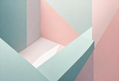 The primary subject of the image is a white bench with a pink and blue background. The bench is situated in a room with a blue wall and a pink wall. The visual style of the image is a combination of digital art and illustration, creating a unique and artistic representation of the bench. The colors and mood of the image are predominantly blue and pink, giving it a warm and inviting atmosphere.