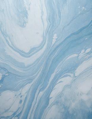 The primary subject of the image is a blue and white marbled wall. The setting is a bathroom, as indicated by the presence of a sink. The visual style is a photo, capturing the intricate patterns and textures of the marbled wall. The dominant colors are blue and white, creating a calming and serene atmosphere.