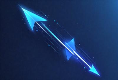 The primary subject of the image is a blue arrow, which is the main object, scene, or focus of the image. The setting or background is a blue sky, and the visual style appears to be a digital art or illustration. The colors and mood of the image are predominantly blue, creating a calm and serene atmosphere.