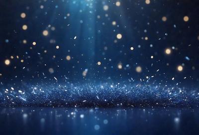 The primary subject of the image is a blue background with a pattern of sparkling lights. The setting appears to be a dark room, and the visual style is a digital art or illustration. The dominant colors are blue and white, creating a calm and serene atmosphere.