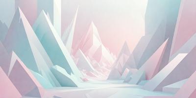 The primary subject of the image is a large, colorful mountain range. The setting is a snowy, icy landscape with a pink and blue hue. The visual style is a digital art or illustration, creating a vibrant and dynamic scene. The colors and mood convey a sense of wonder and awe, as the viewer takes in the breathtaking beauty of the mountain range.