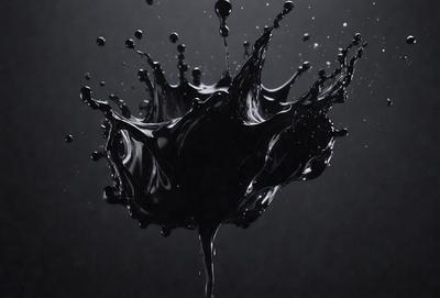 The primary subject of the image is a black ink splash, which is the main object, scene, or focus of the image. The setting is a dark background, which creates a dramatic and moody atmosphere. The visual style is a close-up of the ink splash, showcasing the details of the black ink. The colors and mood of the image are predominantly black, with the ink splash being the only visible color, giving the image a bold and striking appearance.