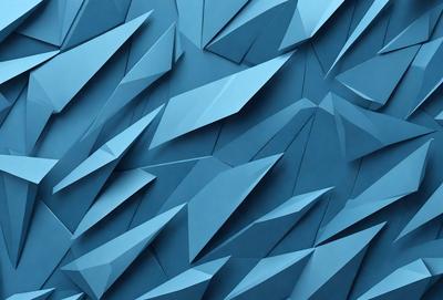 The primary subject of the image is a blue wall with a pattern of triangles. The setting is a room with a blue background, and the visual style is a digital art or illustration. The dominant colors are blue and white, creating a calm and soothing atmosphere.