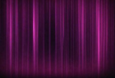 The primary subject of the image is a purple curtain. The setting is a stage or a theater, as the curtain is drawn back, revealing the stage. The visual style is a combination of a photo and digital art, creating a unique and artistic representation of the curtain. The colors and mood of the image are predominantly purple, giving it a dramatic and theatrical atmosphere.