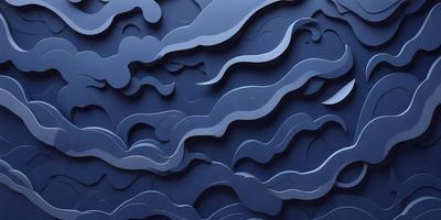 The primary subject of the image is a blue wall with a pattern of waves. The setting is a room with a blue background, and the visual style appears to be a combination of digital art and illustration. The dominant colors are blue and white, creating a calm and serene atmosphere.